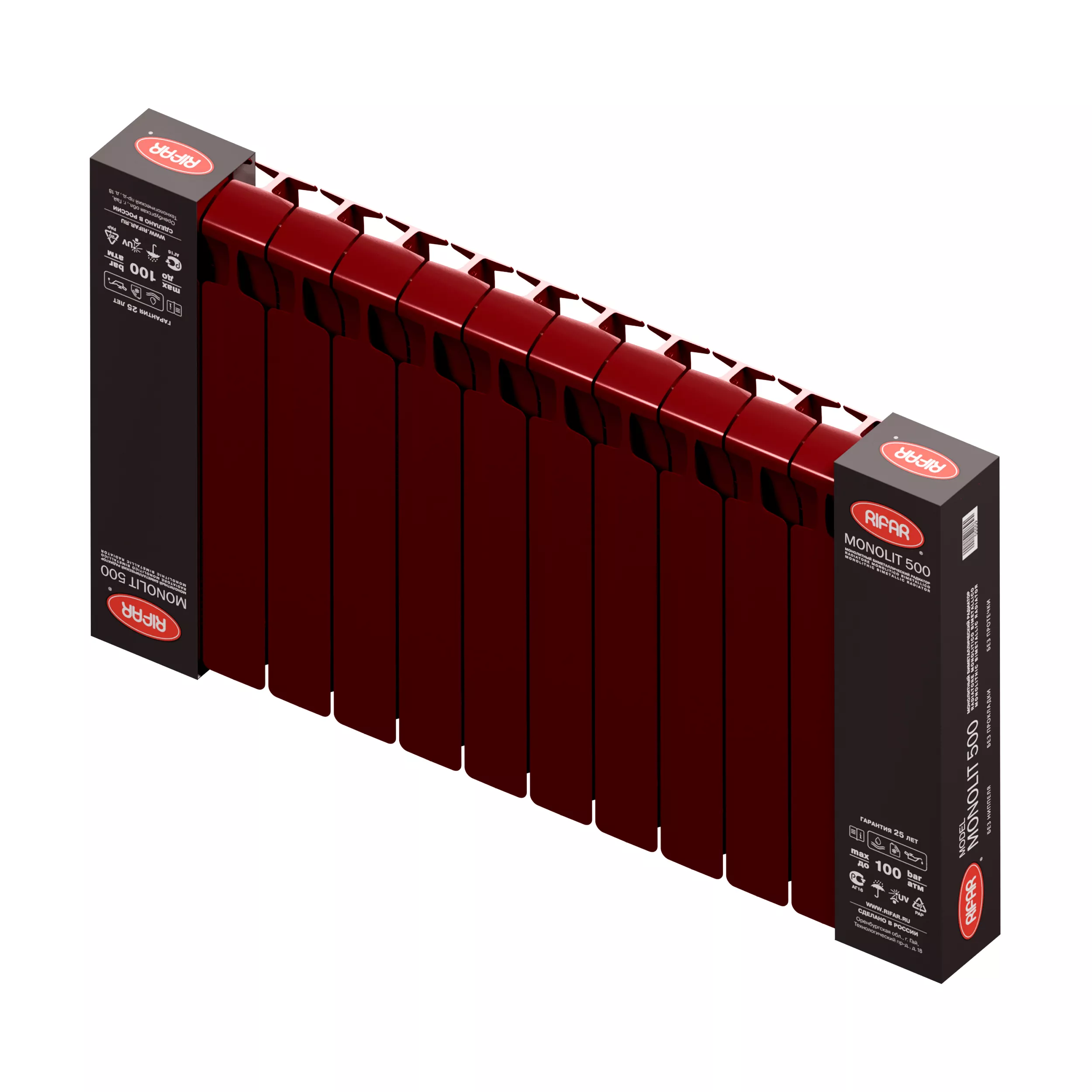 Rifar Monolit 500 12 секций, боковое подключение (бордо) Rifar Monolit 500 12 секций, боковое подключение (бордо)
